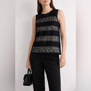 Sportmax Code Black Lace Sleeveless Top Sheer Stripe Overlay Blouse Size S